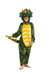 Pigiama animale intero DINOSAURO VERDE, pigiamone invernale in pile, costume carnevale cosplay unisex adulto bambino