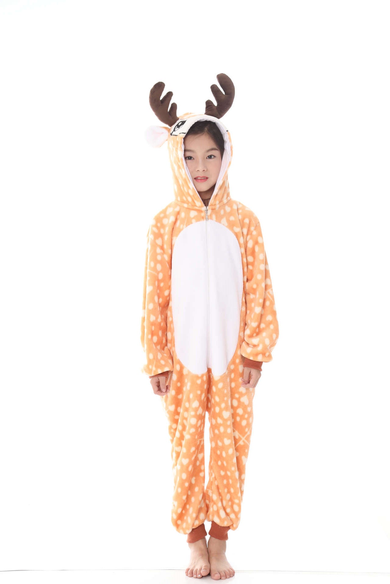Pigiama animale intero CERBIATTO, pigiamone invernale in pile, costume carnevale cosplay, unisex adulto e bambino
