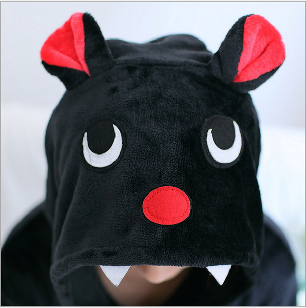 Pigiama pigiamone animale in pile intero PIPISTRELLO, pigiama invernale, costume carnevale cosplay unisex adulto bimbo
