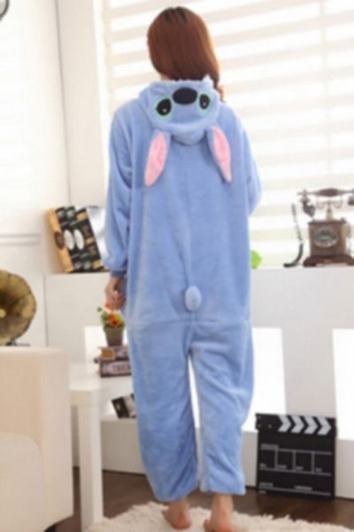 Pigiama animale intero BLU, pigiamone invernale in pile, costume carnevale cosplay, unisex adulto e bambino