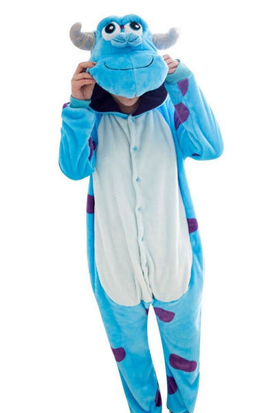 Pigiama animale intero DRAGO AZZURRO, pigiamone invernale in pile, costume carnevale cosplay, unisex adulto e bambino