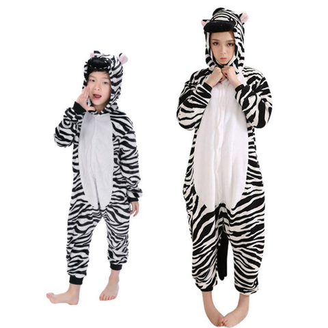 Pigiama pigiamone animale in pile intero ZEBRA, pigiama invernale, costume carnevale Halloween cosplay, unisex adulto